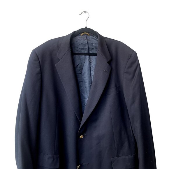 Hart Schaffner & Marx Gold Trumpeter Wool 46L Navy Blue Gold Button Suit Blazer - Picture 2 of 11